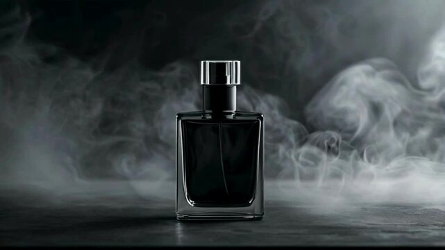 Rectangular Perfume Bottle with Dark Liquid and Shiny Cap