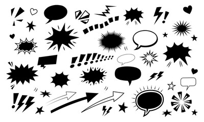Comic Burst Explosion Vector Silhouette Set – Speech Bubbles, Boom Elements, and Retro Pop Art Illustration for Comic Design