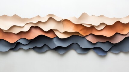 Abstract Layers of Paper in Warm and Cool Tones on White Background
