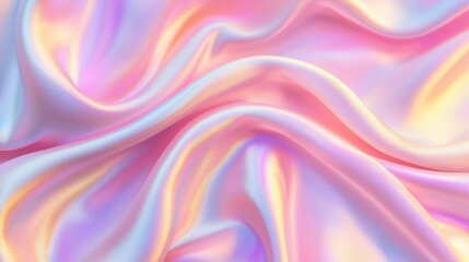 A soft, iridescent fabric displays flowing waves of pastel colors, creating a dreamy and elegant visual effect.