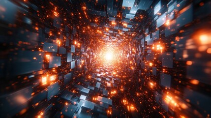 Obraz premium Digital tunnel, glowing particles, futuristic corridor