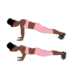Black Female Character doing push ups exercise in pink clothing