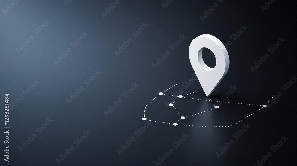 Poster 3d map pin icon with connecting dots on dark background