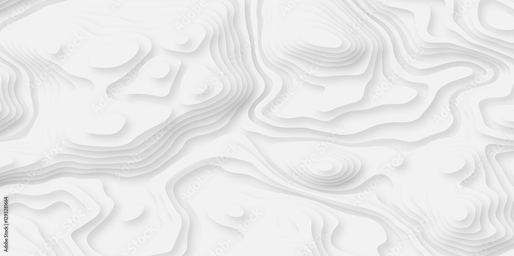 Poster abstract white paper cut background with lines. background of the topographic map. white wave paper 