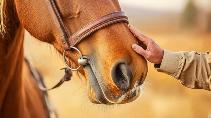 Rancher gently stroking his horse's muzzle, showing love and care