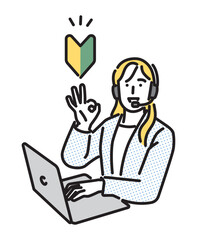 シンプル　イラスト　初心者OKのサインを出すオペレーターの女性