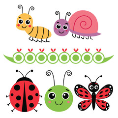 Delightful Bug Set Caterpillar, Snail, Ladybug, Spider, and Butterflies