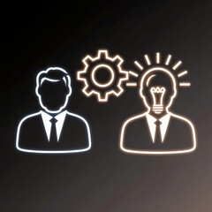 Minimalist collaboration icon of two business leader silhouettes with glowing elements – Ideal for business coaching, entrepreneurship visuals, or professional networking.