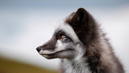 Arctic Fox Portrait in Tranquil Arctic Landscape Majestic Alopex lagopus at Trygghamna, Svalbard, Norway, Showcasing Winters Frosty Textures and Vivid Blue Ice Formations.