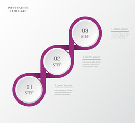 Violet infographic template with 3 steps, options, parts or processes. Presentation of teamwork or business processes. Concept of molecule or infinity sign.