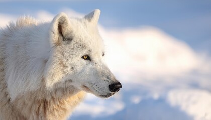 Arctic Wolves with Characteristic White Fur Majestic Predators Against the Frosty Arctic Backdrop, Basking in the Cold Light of Twilight