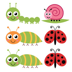 Cute Insect Collection for Kids Caterpillar, Snail, Ladybug, Spider, and Butterflies