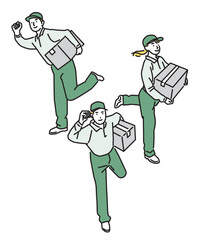 シンプル　イラスト　配達員の男女のセット