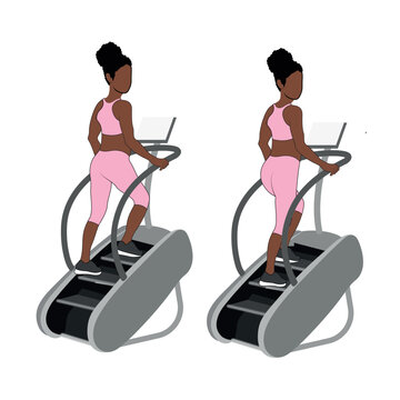 Black Female Character doing the stairmaster exercise in pink clothing