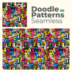 Doodle abstract full color patterns seamless