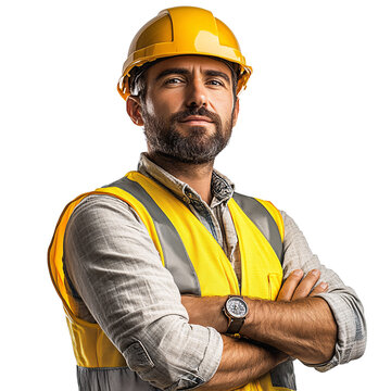 Portrait of a construction worker isolated on transparent background 