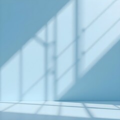 Obraz premium Minimal abstract light blue background for product presentation. Shadow and light from windows on plaster wall.