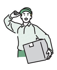 シンプル　イラスト　笑顔で溌剌とした配達員の男性