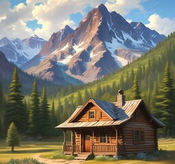 Wild landscape with stunning view and woden cottage.
