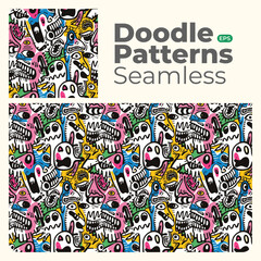 Doodle abstract full color patterns seamless