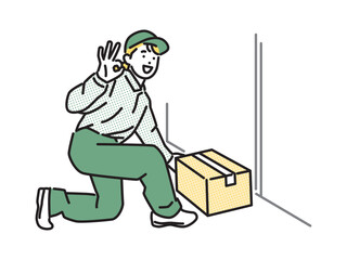 シンプル　イラスト　置き配をする配達員の女性