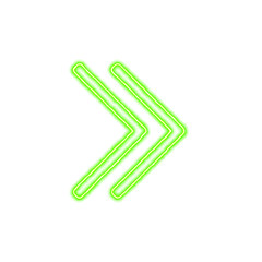 Obraz premium Icon chevron double right from the flow of energy of green color. Shimmering neon