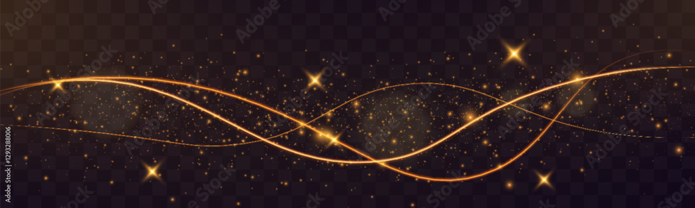 Poster light sparkle glitter shine glow with golden wavy light trails, glowing particles, and sparkling eff