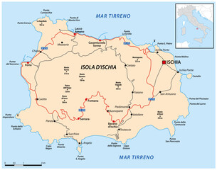 Map of the Italian island of Ischia in the Gulf of Naples