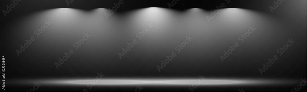 Poster 	
Empty spotlight stage with dark gradient background and bright beams of light illuminating the center. Suitable for presentations, performances, or dramatic effects.	
