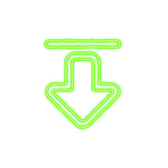 Icon arrow from top from the flow of energy of green color. Shimmering neon
