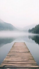 Fototapeta premium Misty Lake with Wooden Dock - Serene Natural Scenery