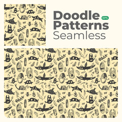 Naklejka premium Doodle abstract full color patterns seamless