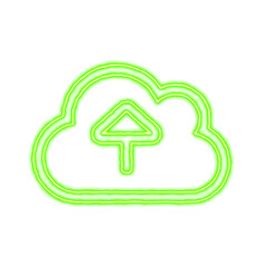 Icon cloud upload from the flow of energy of green color. Shimmering neon