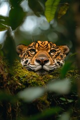 Obraz premium Jaguar Resting in Lush Green Jungle Foliage