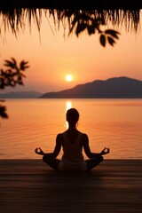 Sunrise Meditation by the Lake with Mountain View