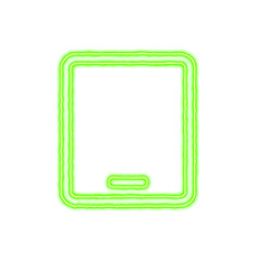 Icon tablet from the flow of energy of green color. Shimmering neon