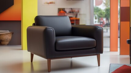 Leather Armchair Wood Legs Minimalist Home 