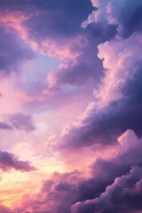 Sky with colorful clouds at sunset creating a beautiful atmospheric background for nature, travel, or meditation concepts in stunning vibrant hues.
