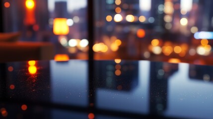 Obraz premium Dark Table Reflection: City Lights Bokeh Glow 