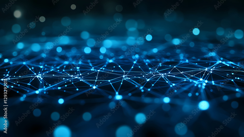 Poster abstract network of lines and dots in blue tones