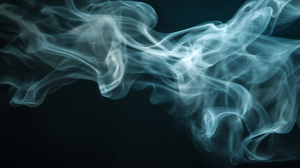 White realistic smoke elements flowing on dark background. Translucent curving steam shapes with mystical effect. cigarette or hot food and drink vapor, hookah cloud overlays design elements.