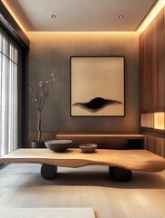 Interior shot of a modern room with wood accents