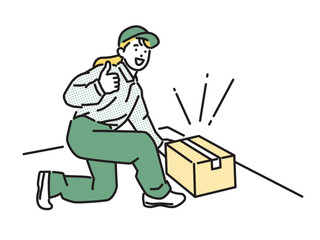 シンプル　イラスト　置き配をする配達員の女性