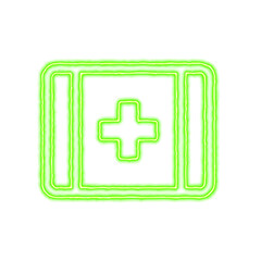 Obraz premium Icon first aid from the flow of energy of green color. Shimmering neon
