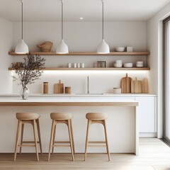 Modern kitchen featuring an island and pendant lighting elements
