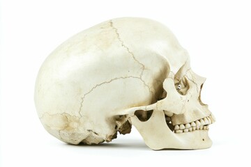 Skull Profile. Natural White Human Skull Isolated on Health Background