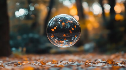 Autumn leaves lensball forest bokeh