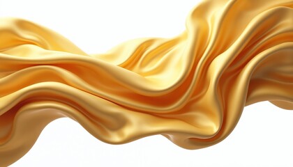 Obraz premium Luxurious golden flying fabric, 3d wave cloth motion. Elegant flowing gold satin silk material. Shiny soft smooth wavy textile, light wind blowing float, long freeze motion.