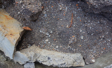 Old Sand and Broken Concrete Debris Background with Copy Space