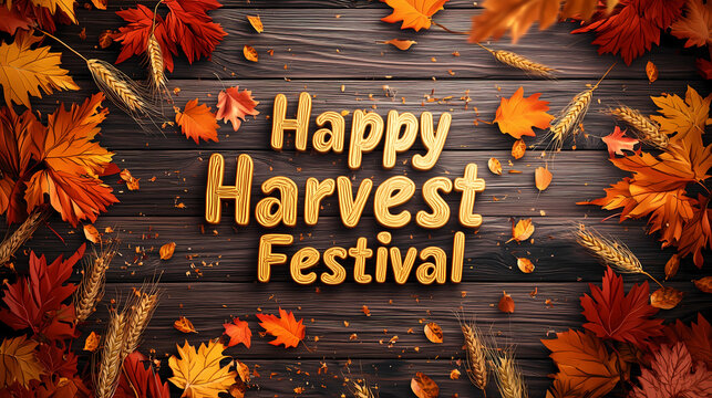 Celebrating harvest festival with autumn leaves rustic decorations and cheerful vibes outdoor setting vibrant colors